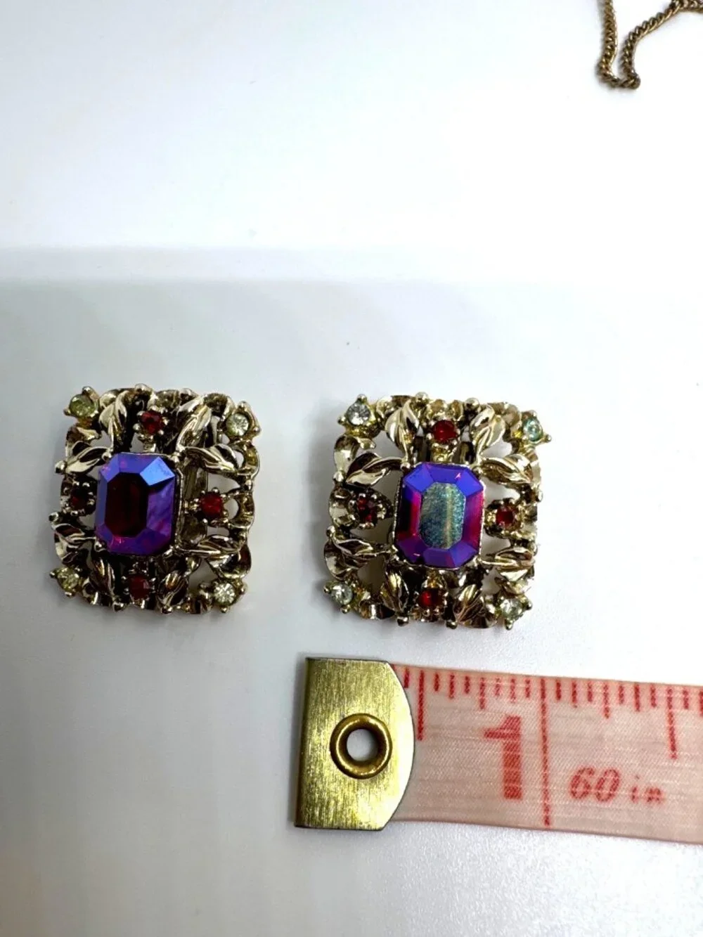 Vintage Coro AB Rhinestone Pendant Necklace Clip Earrings Set Hollywood Regency